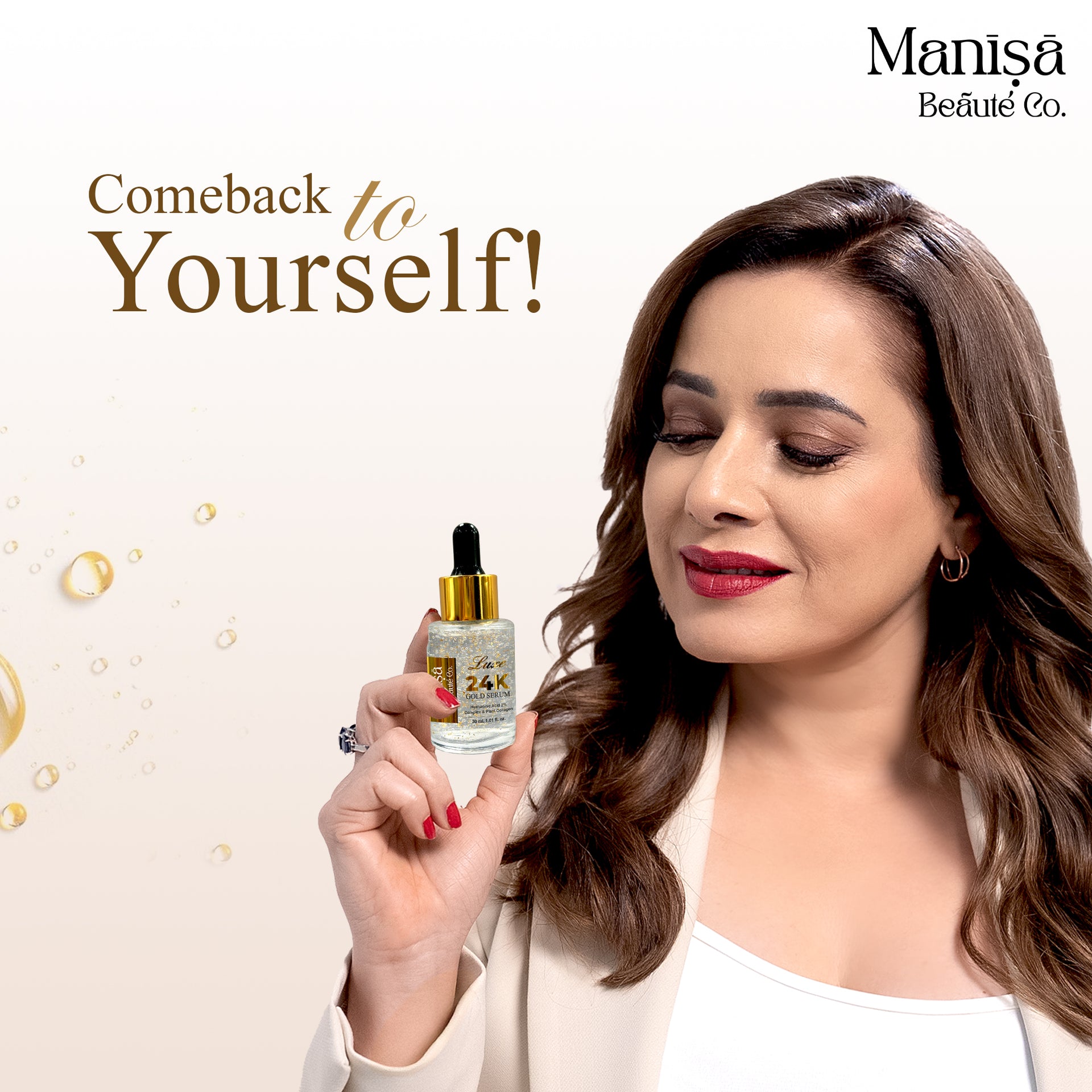 Manisa 24K Luxe Gold Serum With Vitamin C, Hyaluronic Acid & Plant Collagen- 30ML