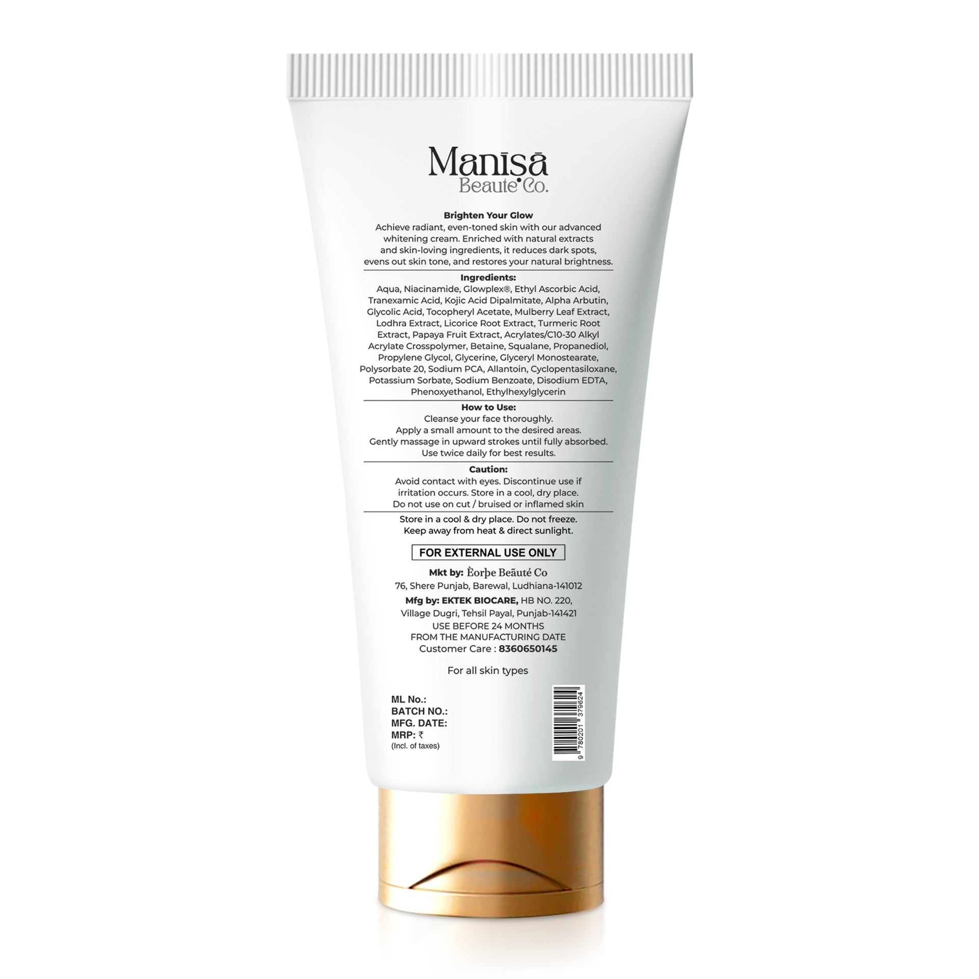 Manisa 24K Gold Skin Lightening and Depigmentation Cream with Kojic Acid | Reduces Dark Spots | Brightens Skin | 75 ml