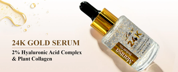24K Gold Serum with hyaluronic acid and plant collagen in luxury dropper bottle