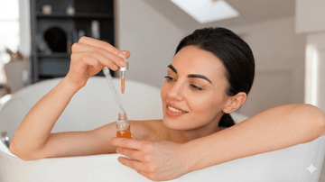 Applying Vitamin C serum for skin whitening and sun tan removal