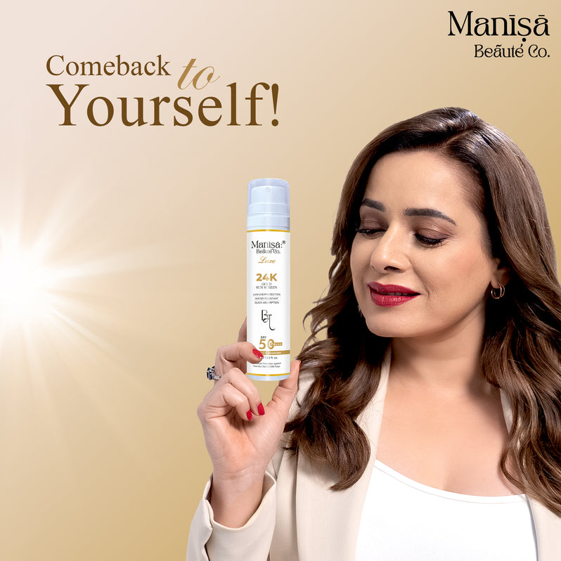 Manisa 24K Luxe Gold Sunscreen Lotion SPF 50 PA+++ with Vitamin C, Hyaluronic Acid & Ceramides - 50ML