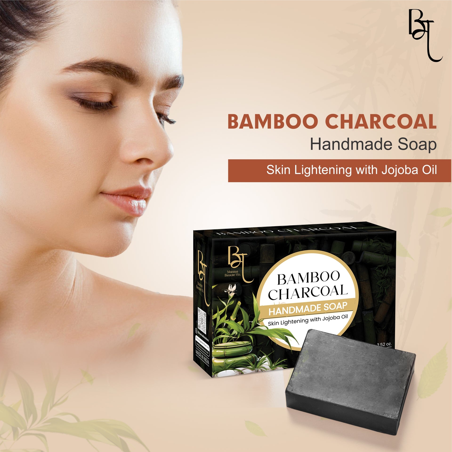 Bamboo Charcoal Handmade Soap With Jojoba Oil For Skin Lightening 100 GM