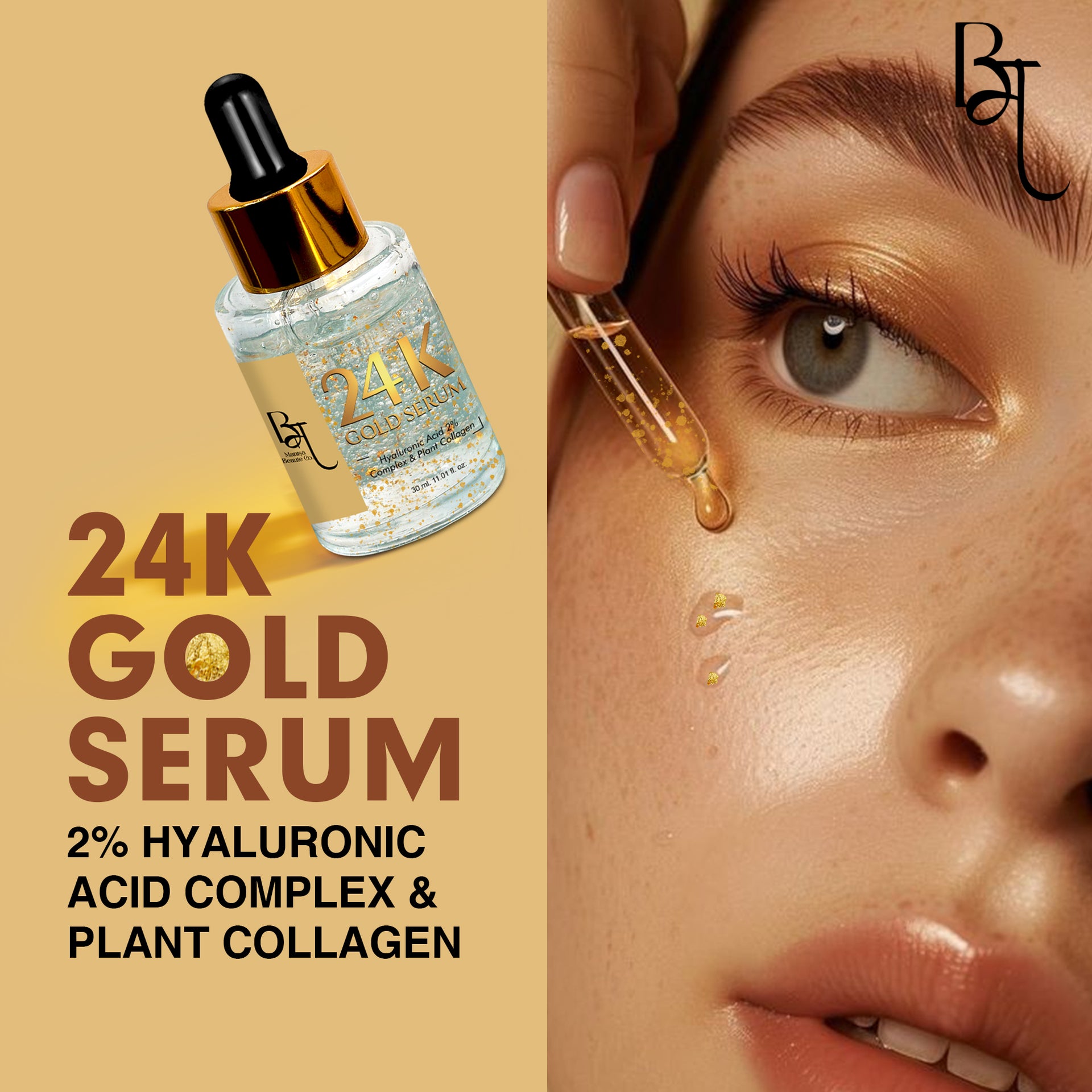 24K Gold Serum With Vitamin C, Hyaluronic Acid & Plant Collagen - 30ML