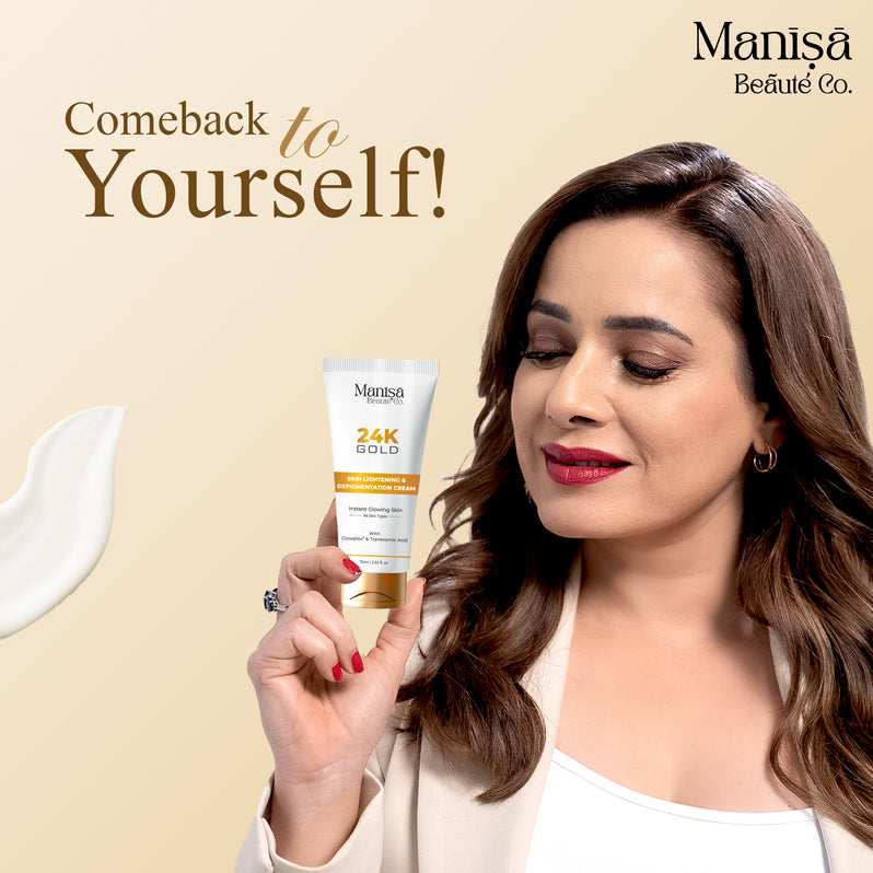 Manisa 24K Gold Skin Lightening and Depigmentation Cream with Kojic Acid | Reduces Dark Spots | Brightens Skin | 75 ml