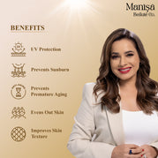 Manisa 24K Luxe Gold Sunscreen Lotion SPF 50 PA+++ with Vitamin C, Hyaluronic Acid & Ceramides - 50ML