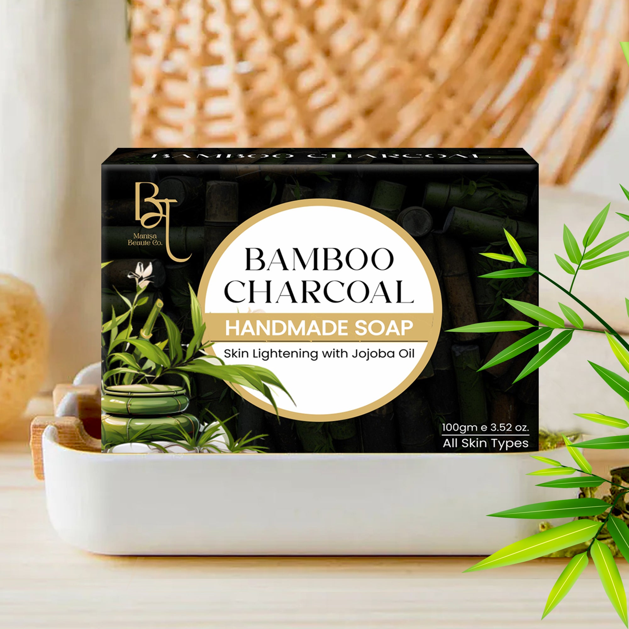 Bamboo Charcoal Handmade Soap With Jojoba Oil For Skin Lightening 100 GM