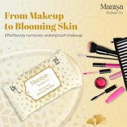 Manisa Beaute Co. 24K Gold Touch Refreshing Wipes | Alcohol-Free, Vegan Makeup Remover | Paraben-Free & Cruelty-Free Facial Wipes for Sensitive Skin - 250 Wipes (Pack of 10)