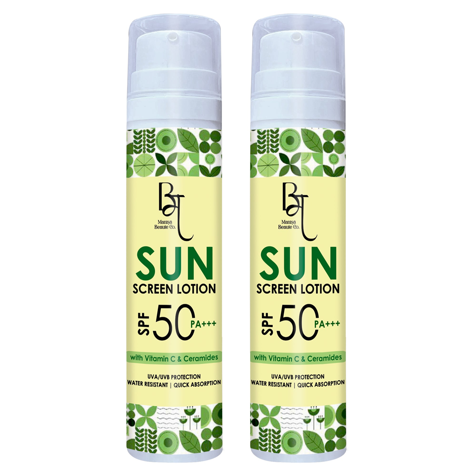 Sunscreen Lotion SPF 50 PA+++ with Vitamin C, Hyaluronic Acid & Ceramides Pack of 2