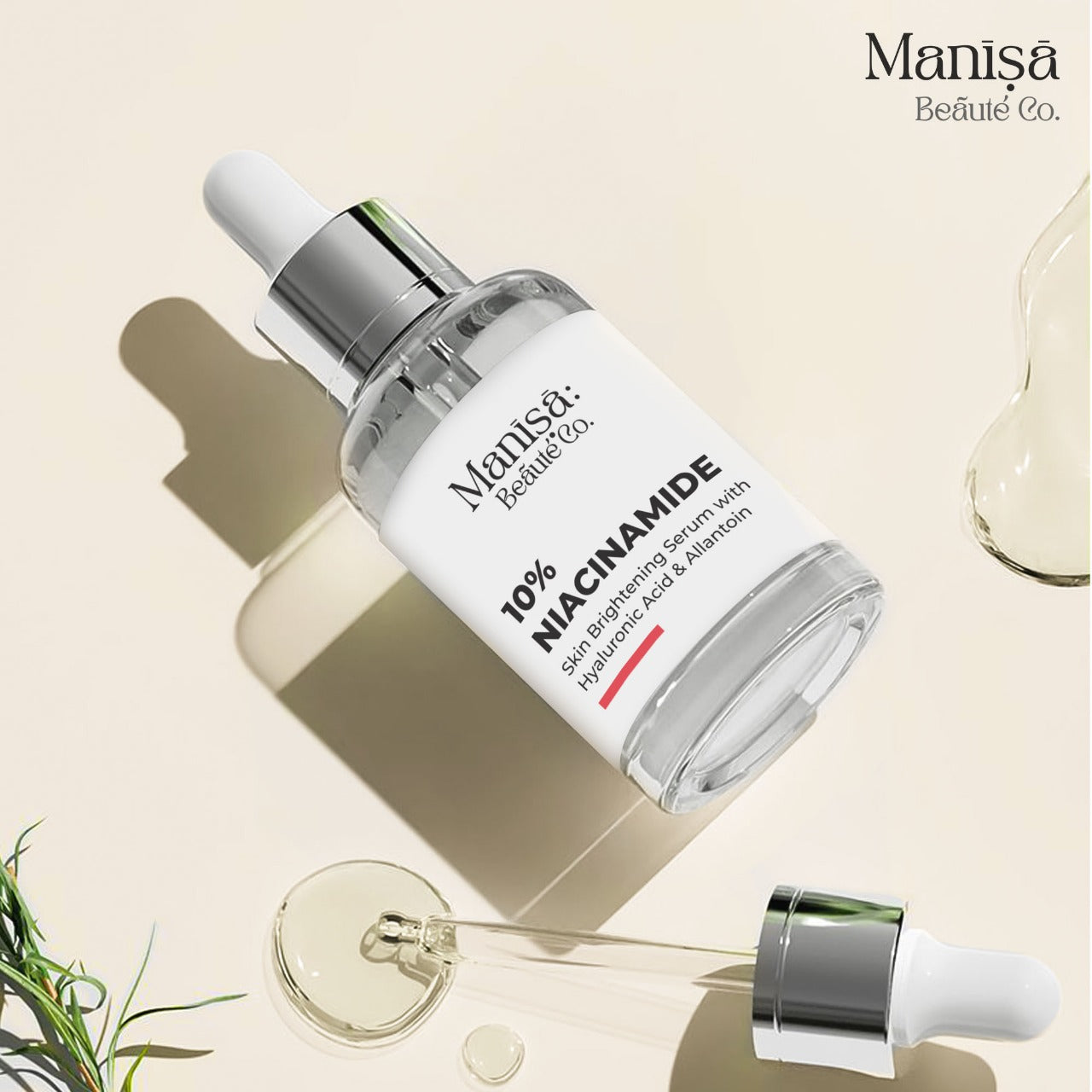 Manisa Beauté Co. 10% Niacinamide Face Serum with Hyaluronic Acid & Allantoin | Brightening & Hydrating Serum | Helps Improve Skin Texture, Even Skin Tone & Supports Skin Barrier | 30ml