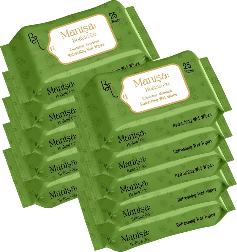 Manisa Beaute Co Cucumber & Aloe Vera Refreshing Wet Wipes, Alcohol Free, (10 Pack)  (250 Wipes)