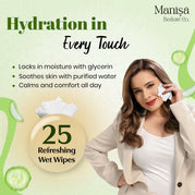 Manisa Beaute Co Cucumber & Aloe Vera Refreshing Wet Wipes, Alcohol Free, (10 Pack)  (250 Wipes)