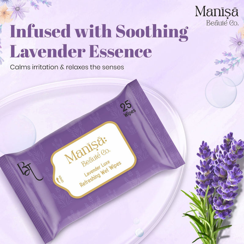 Manisa Beaute Co Lavender Luxe Refreshing Wet Wipes, Alcohol Free & Vegan, (Pack of 10)  (250 Wipes)