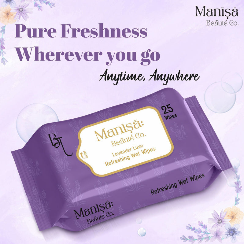 Manisa Beaute Co Lavender Luxe Refreshing Wet Wipes, Alcohol Free & Vegan, (Pack of 10)  (250 Wipes)